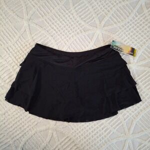 Beach House Womens Size 14 Black Tiered Mesh Ruffle Swim Skirt Bikini Bottom